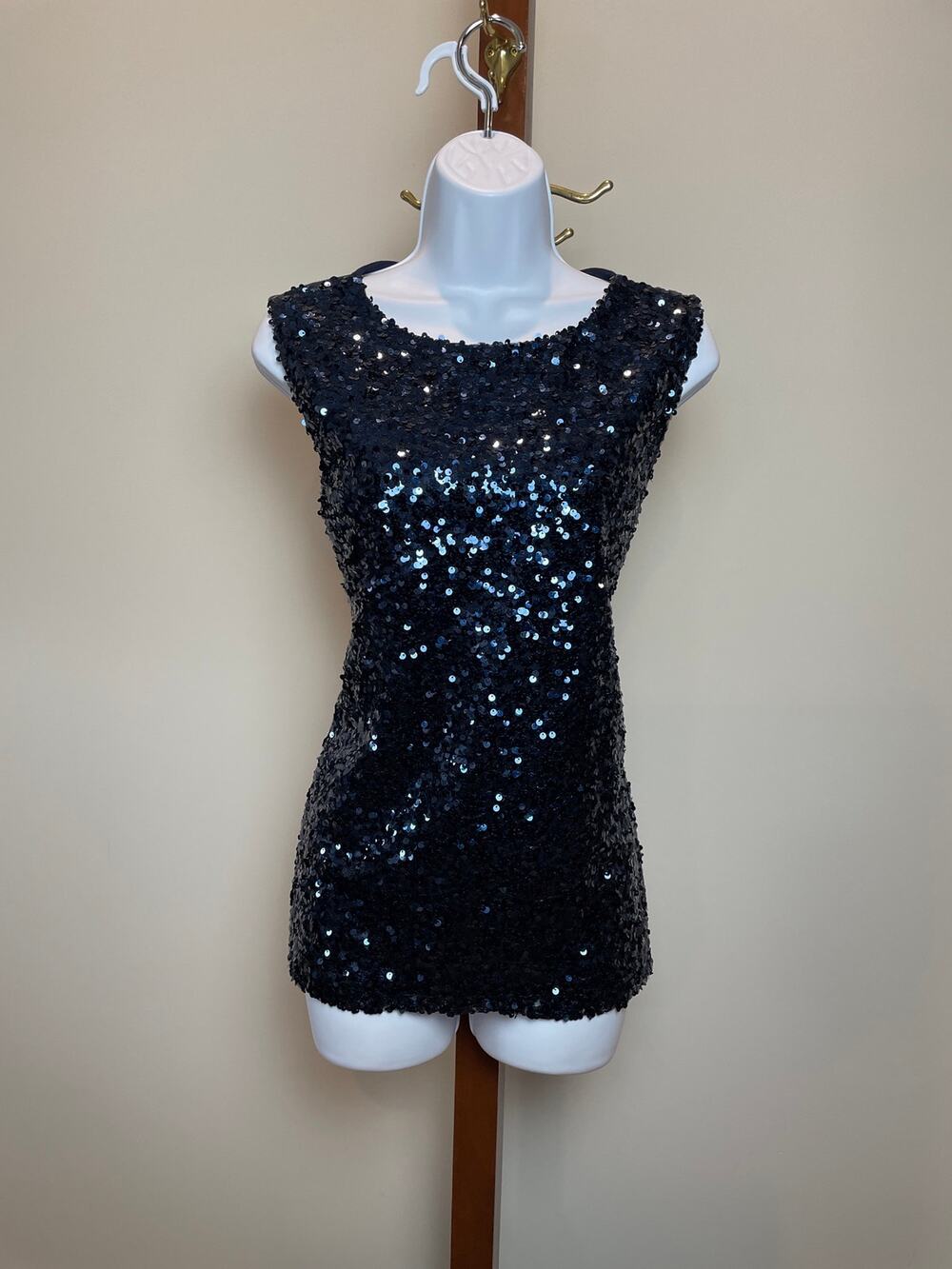 Talbots Sequin Sleeveless Top M Navy Blue